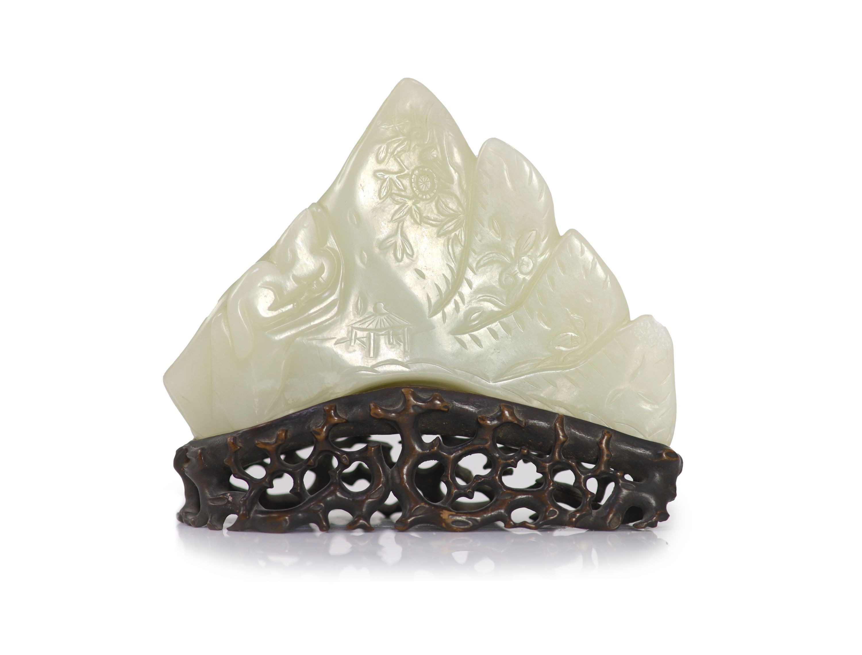 A  Chinese pale celadon jade carving of a mountain scene, 19th century,